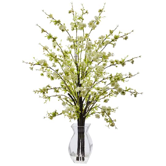 2ft. White Cherry Blossom in Glass Vase